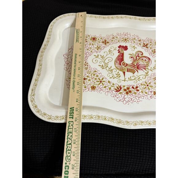 Set of 2 Vintage Mid Mod Rooster Metal Serving Trays Large 18" x 13" Retro 1960s - Picture 2 of 4